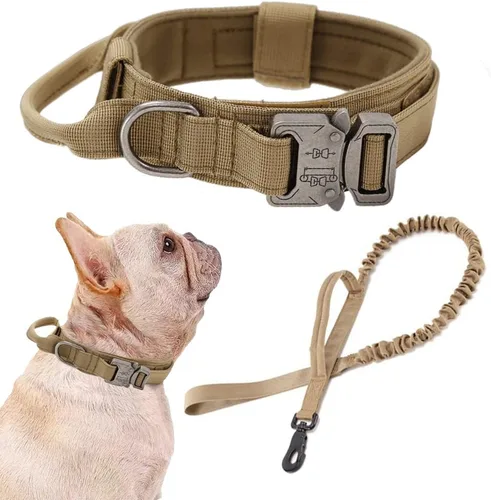Vista 54 de Collar táctico para perro, ajustable, militar, de nailon, con asa de control y hebilla de metal resistente para perros medianos y grandes (negro, S)