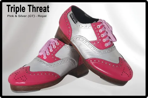 Vista 2 de Miller & Ben Tap Shoes, Triple Threat, Pink & Silver Royal Professional Tap Shoes