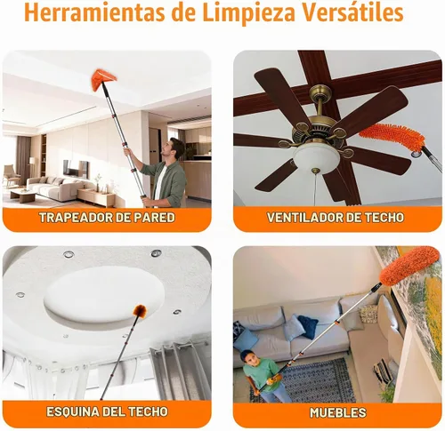 Vista 5 de LAANPOLE 26FT Reach Dusters for Cleaning, Ceiling Fan Cleaner Duster with Extension Pole, Wall and Baseboard Cleaner Mop with Handle for Window