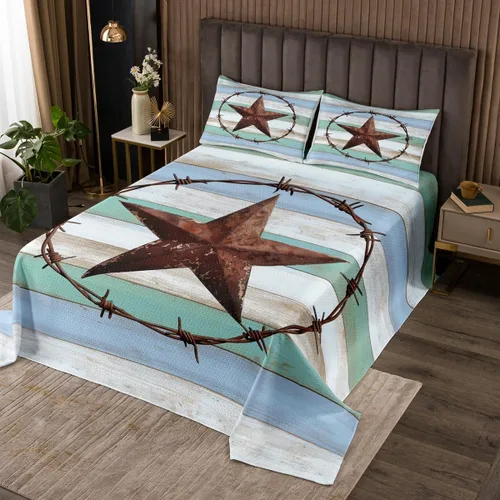Vista 25 de Colcha de vaquero occidental para niños, tamaño individual, juego de colcha rústica de herraduras, cactus y herraduras, decoración de habitación
