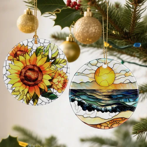 Vista 5 de Adornos de atardecer en la playa, adornos de Navidad: decoraciones de árbol de Navidad, decoración navideña, rellenos de calcetines, ideas de Ondas