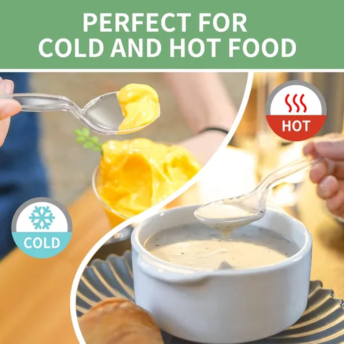 Vista 4 de Cucharas de sopa de plástico, cubiertos transparentes pesados, utensilios desechables para suministros de fiesta, paquete de 100