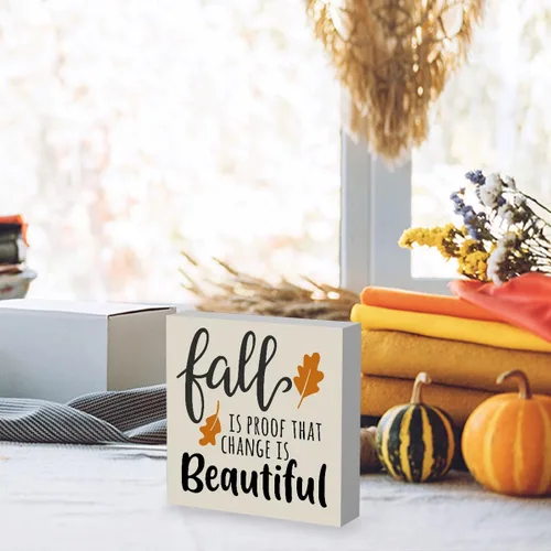 Vista 3 de Letrero rústico de madera con texto en inglés "Fall is Proof That Change is Beautiful", decoración de obra de arte de otoño y Acción de Gracias