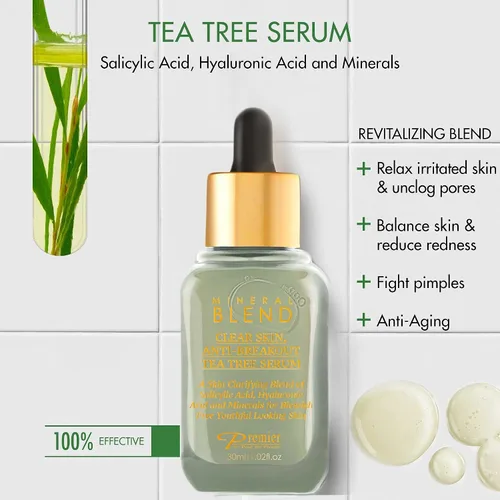 Vista 3 de Suero facial de árbol de té con vitamina C y ácido hialurónico - Suero facial cosmético para el equilibrio de la piel, 1.02 onzas líquidas