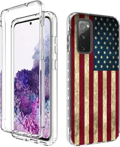 Vista 6 de Funda de teléfono para Galaxy S20 5G, Samsung S20 SM-G981U con protector de pantalla de vidrio templado, bonito patrón de bandera transparente