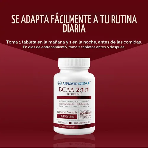 Vista 6 de Approved Science Suplemento BCAA - 60 tabletas - 2400 mg - Aumenta el rendimiento y mejora el desarrollo muscular - L-leucina, L-isoleucina
