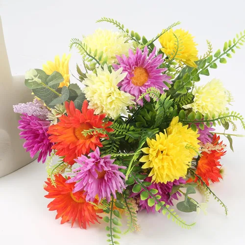 Vista 6 de Fall Cemetery Flowers for Grave, Faux Gerbera Daisies Flowers (13.38in) Arreglos florales de seda de otoño para el hogar, jarrón de mesa