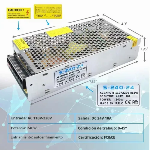 Vista 2 de Fuente de alimentación conmutada de 24V 10A, regulador de voltaje AC/DC, CA 110V/220V a DC 24V 10A 240W convertidor de adaptador de corriente