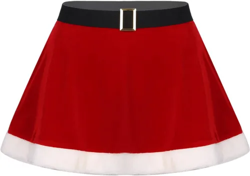 Vista 6 de Conjunto de disfraz de Navidad de la señora Santa Claus para mujer, ombliguera con minifalda patinadora