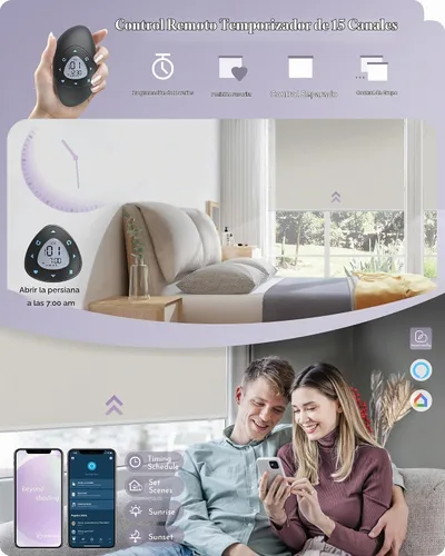 Vista 4 de Graywind Persianas enrollables motorizadas 100% opacas compatibles con Alexa Google, de vinilo, impermeables, inalámbricas, control remoto A-Beige