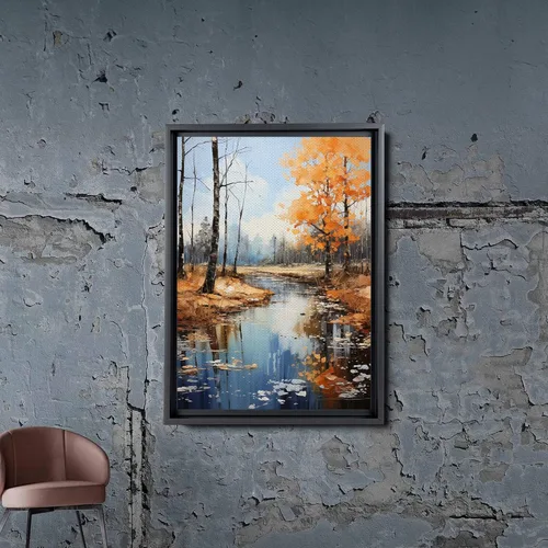 Vista 3 de Golden Tranquility, Captivating Forest Sunset, Canvas Print Embracing Autumn's Beauty with Blue Skies, Fall Trees, and Nature's Splendor, Canvas