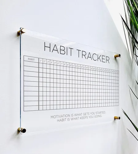 Vista 2 de Large Clear Acrylic Habit Tracker for wall Dry-Erase Message White Board Calendar Wall Mounted Office Home Family Organization Tools Must Haves