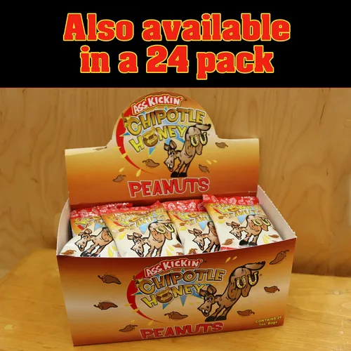 Vista 7 de ASS KICKIN' Chipotle - Cacahuetes picantes tostados con miel – Paquete de 24 unidades de 1 onza – El mejor regalo gourmet picante