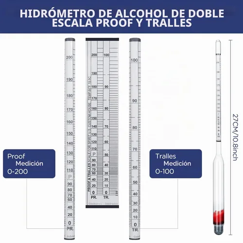 Vista 2 de Konohan 3 piezas hidrómetro de cristal alcoholímetro 0-200 prueba
