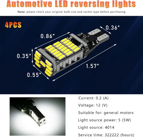 Vista 20 de 4 piezas de luces LED de reversa, 6500K de super brillo, 45SMD-4014 chipsets para bombilla de señal de giro, luces LED T15 de freno, de parada