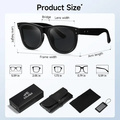 Vista 5 de Colrea Gafas de sol polarizadas de moda para mujer, montura cóncava cuadrada, protección UV400