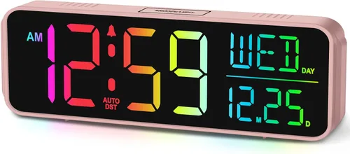 Vista 12 de Peakeep Small Tiny Digital Alarm Clock Plug in for Kids Bedroom Bedside Nightstand, RGB Colorful Changing Large Display for Travel, Dimmable 6