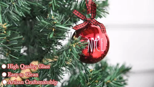 Vista 4 de Rae Dunn Adornos de Navidad, juego de 12 bolas de vidrio transparente con bonitos diseños navideños, decoraciones colgantes de 2.36 pulgadas