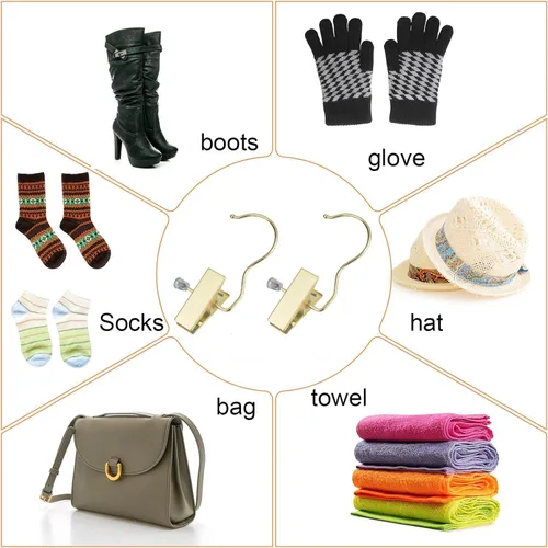 Vista 2 de Ganchos para botas de 4.5 pulgadas, ganchos de metal dorados para colgar guantes, zapatos, ganchos de lavandería, extensiones de cabello, clips