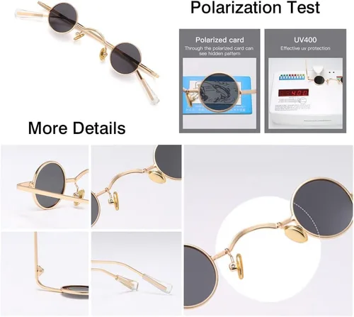 Vista 4 de Dollger Gafas de sol polarizadas punk de los años 70, diseño de círculo hippie, Té