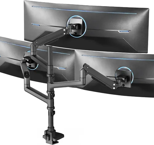 Vista 17 de VIVO Soporte de escritorio extra alto para monitor ultraancho doble con brazo neumático para pantallas de hasta 49 pulgadas, abrazadera resistente