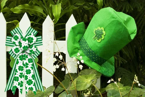 Vista 3 de Estivaux Arcos grandes del día de San Patricio para corona, lazos de corona de trébol irlandés, lazos de hojas de trébol verde, lazos de arpillera