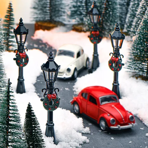 Vista 3 de Honoson 4 piezas de aldea de Navidad mini lámpara de calle casa de muñecas