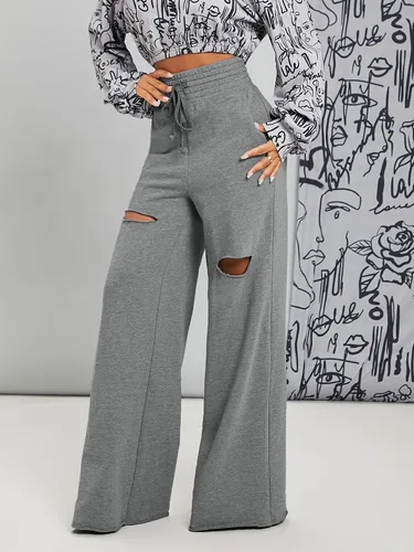 Vista 4 de Floerns Pantalones deportivos largos con cordón y cintura elástica para mujer