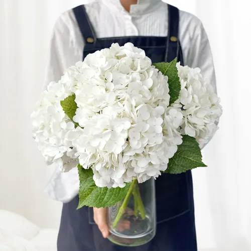 Vista 11 de JINWOE Hortensias artificiales de tacto real, 3 piezas de 21 pulgadas, flores de seda de látex real grandes, tallos largos, ramo de flores falsas