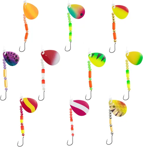 Vista 9 de Dr. Fish 10 Pack Walleye Rigs Kit, 47 Inches, 15LB Mono Crawler Harness Walleye Float Rig Colorado Spinner Octopus Hooks for Freshwater Trolling