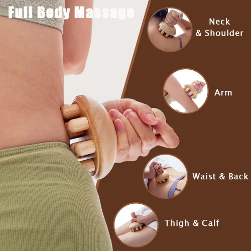Vista 5 de Masajeador de madera con forma de hongo Herramienta de masaje manual de terapia de madera, anticelulitis, maderoterapia, drenaje linfático, alivio