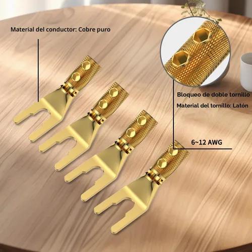 Vista 3 de 4 conectores de pala, horquilla de audio de cobre puro de 45 grados, enchufe de espada en Y, tubo termorretráctil y llave hexagonal, enchufe