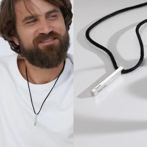 Vista 5 de MYKA - Collar de barra grabado 3D personalizado para hombres, él, padre, novio, hermano, joyería de barra colgante personalizada con inscripciones