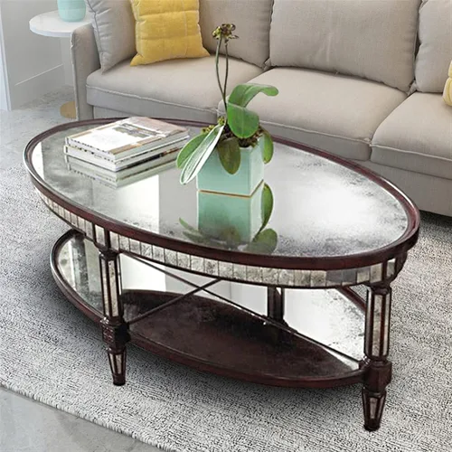 Vista 6 de Mesa de té para sala de estar, mesas de café ovaladas para sala de estar, mesa de centro de 43.3/47.2/51.1 pulgadas con parte superior de espejo