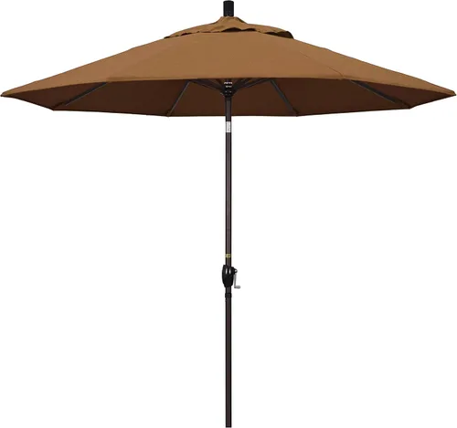 Vista 9 de California Umbrella Paraguas redondo de aluminio del mercado de 9', elevación de manivela, inclinación del botón, poste de bronce Azul (Air Blue)