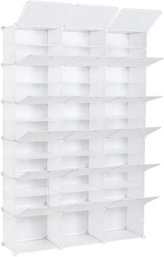 Vista 5 de Organizador de Zapatero Portátil de 12 Niveles para 72 Pares, Estante Torre de 36 Rejillas Gabinete de Almacenamiento Expandible Apilable Espacioso