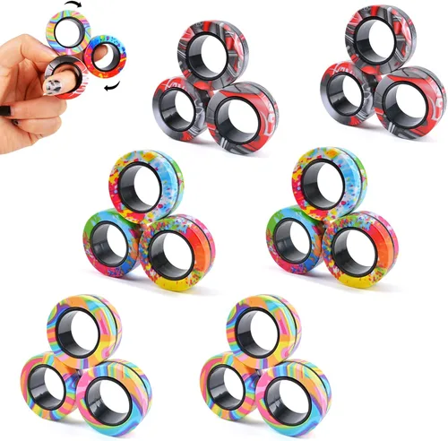Vista 14 de Juego de 3 piezas de anillos magnéticos fidget, juguetes magnéticos fidget ideales para TDAH y ansiedad para adultos, anillos spinner fidget