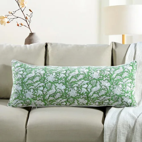 Vista 10 de CPC Funda de Cojín Verde Ágata 100% Algodón con Estampado en Bloque 12x20 pulgadas, Funda de Almohada Floral Boho Hecha a Mano, Ropa de Cama