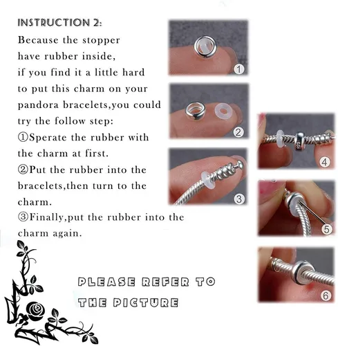 Vista 6 de GW 2 abalorios espaciadores de plata de ley encantos de seguridad para pulseras DIY
