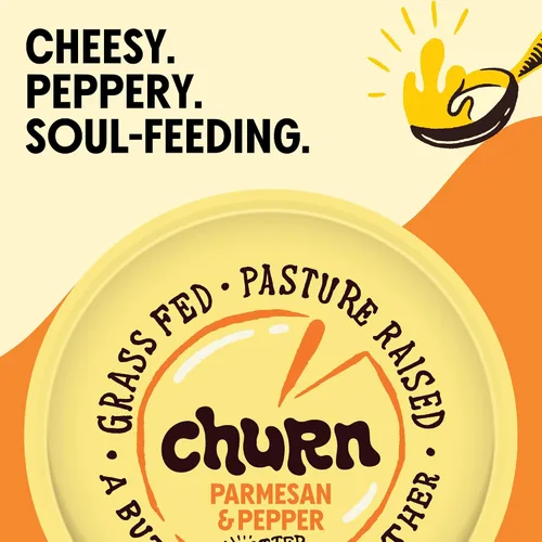 Vista 5 de Churn Mantequilla de Cacio & Pepe, mantequilla saborizada batida con mantequilla orgánica alimentada con hierba (5.5 onzas, paquete de 2) – Sin OMG