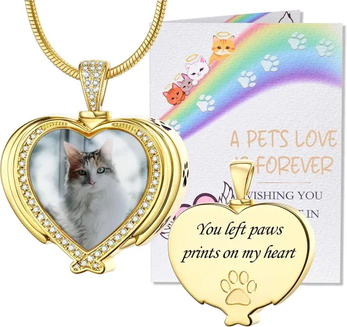 Vista 14 de Fanery Sue Collar personalizado para cenizas de mascotas para perros y gatos, foto y texto personalizados, regalo de condolencia, regalo