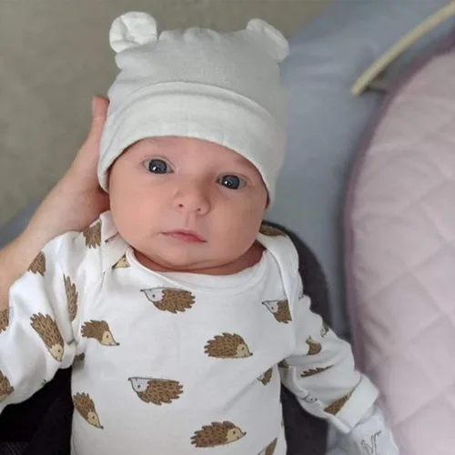 Vista 7 de DRESHOW Gorro de recién nacido con orejas de oso y manoplas, conjuntos de gorro de algodón para prematuros, gorro de bebé para niño y niña, gorro