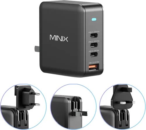 Vista 10 de MINIX P1 Mini Cargador USB C de 30 W, Cargador GaN de 33 W PPS de 2 Puertos con 1 Puerto USB-C, 1 Puerto USB-A con Enchufe Plegable, Compatible