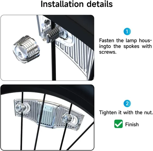 Vista 5 de Luces LED recargables para rueda de bicicleta, paquete de 2, impermeables, fáciles de instalar, luces LED de radios de rueda de bicicletas, sensor