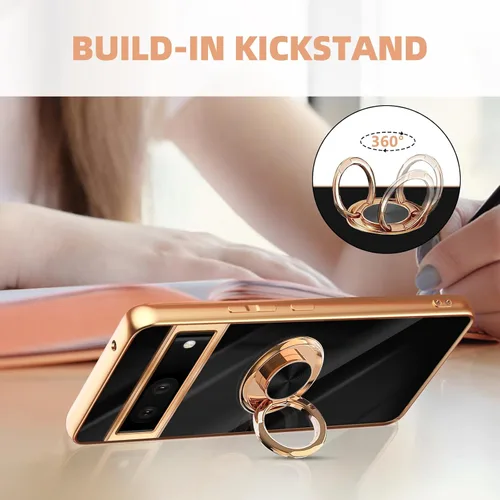 Vista 6 de Funda para Google Pixel 7 Pro para mujer, galvanoplastia, borde dorado, elegancia de lujo, parte inferior de un solo color, cubierta de protección