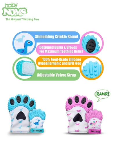 Vista 2 de ® Paquete de manoplas de dentición Patas de mordedor de unicornio azul y rosa de dinosaurio