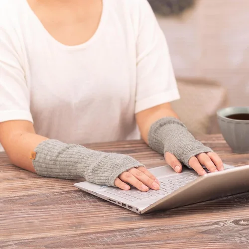 Vista 2 de NOVICA Handmade Alpaca Wool Blend Fingerless Gloves Arm Warmers for Women Gris