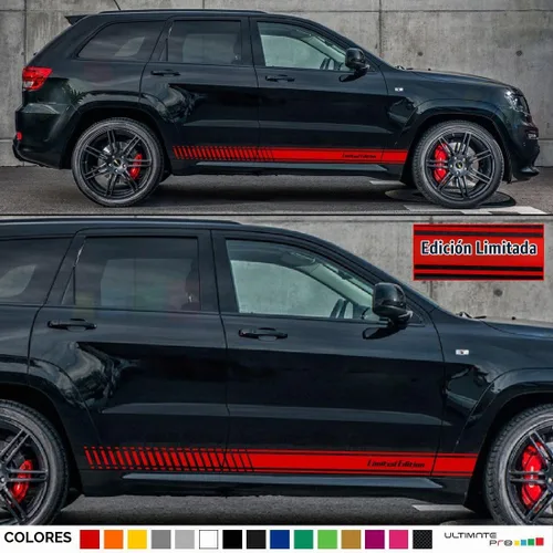 Vista 4 de Juego de calcomanías de rayas laterales de carreras compatibles con Jeep Grand Cherokee Limited Edition (rojo)