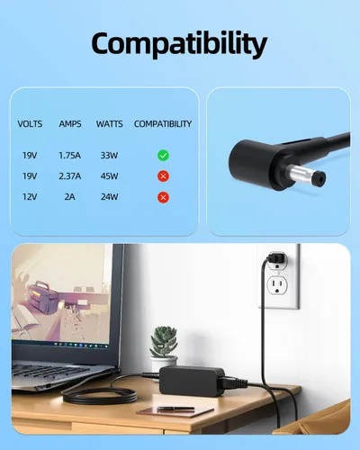 Vista 3 de Superer Cargador de CA de 33 W apto para Asus Vivobook E410MA E410M E410 E210MA E210M E210 E510 E510M E510MA Laptop Model 7.5ft Cable adaptador
