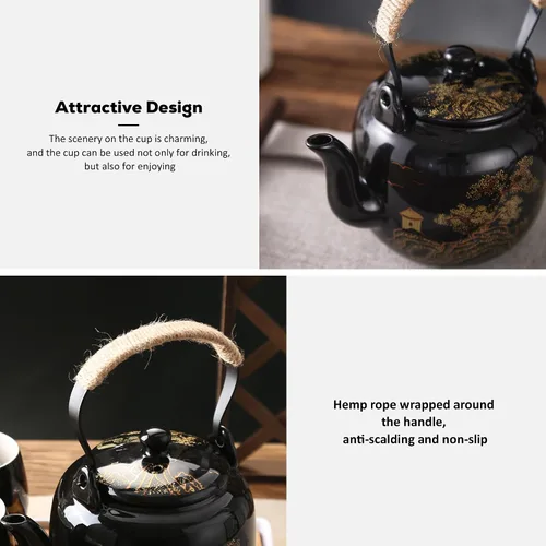 Vista 4 de DUJUST Tetera Japonesa Tradicional, Tetera de Porcelana Negra China con Infusor de Acero Inoxidable, Hermosa Tetera Asiática para Adultos, Amante